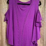 Free People We The Free Purple Rayon Linen Blend Cold Shoulder T Shirt Large Photo 0