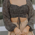 HYFVE Chasing The Dream Top In Black And Tan Women’s Cropped Long Puff Sleeves L Photo 0