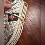 Silver leather sneakers with stripes/bees & crystal embellishments accents Sz 9 Photo 3