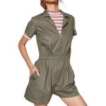 Wild Fable Short Sleeve Full front zip Woven Romper Olive green size medium Photo 0