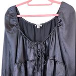 Top Shop Black Satiny Puffed Sleeve Blouse Size 10 Photo 7