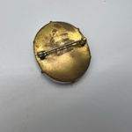 Vintage Hand Painted Porcelain Floral Brass Back Brooch Pin Blue Photo 5