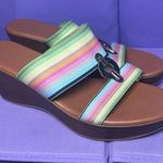 Anne Klein Hayda Striped Stretch Blocky Platform Wedge Pump Summer Sandals 11M Photo 0
