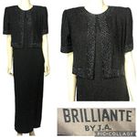 Vintage Brilliante by J.A beaded dress with attached jacket black size large Photo 1