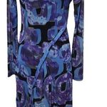 Sao Paolo blue geo mesh ruffle vneck long sleeve midi dress size 6 Photo 0