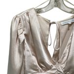 Endless Rose  Black Tie Satin Ruched Blouse Cream Women’s Size Large Photo 5