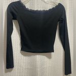 DAZY Women’s Black Lace Trim Long Sleeve Top Size Small Ribbed Knit Photo 2