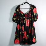 Kate Spade Beau Satin Puff Sleeve Bow Ruched A Line Mini Dress Just Rosy Print Photo 0