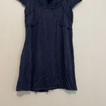 Max Studio Solid Navy Blue Seam Detail Scoop Neck Short Sleeve Viscose Blouse M Photo 2