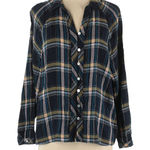 J.Jill  Brushed Cotton Modal Blend Bias Trim Plaids Blue‎ Button up Shirt M Photo 0