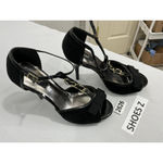 Womans Cami 9 Black Velvet Strappy Open Toe Stiletto Pumps Accents Photo 1