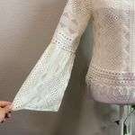 Nanette Lepore Top Boho Cream Lace Sheer Long Sleeve Embroidered Fringe SZ 2 Photo 1