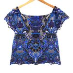 Alice + Olivia Guipure Rococco Blue and Black Lace Off-Shoulder Top Size Small Photo 5