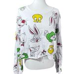 Looney Tunes  Cropped White Graphic Sweatshirt Size Large Photo 0