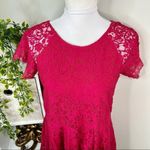 Free People  Short Sleeve Lace Open Back Mini Dress Tunic Magenta Red  XS Photo 2