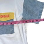 Pastel Graphic Tee Denim Sleeve‎ Pocket Smiley Face Top White Casual L Size L Photo 3