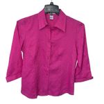 Carole Little 100% Linen Shirt Blouse Womens Size L Pink 3/4 Sleeve Embroidered Size L Photo 0