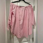 Just Quella  Pink Stripe Flowy Short Sleeve Bow Off the Shoulder Blouse Size L Photo 9