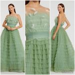 Mac Duggal  20530 Green Strapless Ruffle Gown with Feathers 4 Photo 1