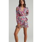 Showpo Can I Be Your Honey Dress in Packed Floral faux wrap ruffle multicolor 4 Pink Photo 1