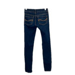 SO  skinny dark wash jeans juniors size 1 xs gold orange stitch belt loops Photo 1