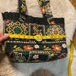 Black Shoulder Ruffle Top Button‎ Closure Printed Tote Purse Photo 2