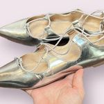 Loeffler Randall   Balletcore Ambra Silver Pointed Toe Lace Up Flats 23 Photo 0