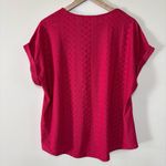 Hot Pink Eyelet Lace Roll Sleeve Blouse Size XL Photo 4