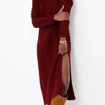 Tuckernuck NWT Hyacinth House Maddox in Maroon Cable Knit Midi Sweater Dress M Photo 0