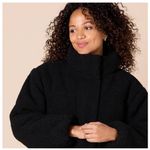 Black Teddy Fleece Cropped Puffer Jacket Stand Collar Relaxed Fit Women Size M Photo 3