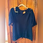 LC Lauren Conrad Lauren Conrad Navy Blue Knit Short Sleeve Sweater Scalloped and Eyelet Pattern Photo 1