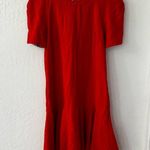 Maeve Anthropologie Red Floral Trim Textured  Rousseau Flounced Dress 2 Photo 2