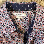 Foxcroft  Women's Geometric Button Down Shirt - Blue and Red Photo 3