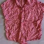 Old Navy Women's Linen Blend Top Red White Blue Front Tie Short Sleeve Med EUC Photo 0