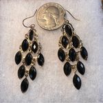 Chandelier Earrings Goldtone Black Onyx Tear Drop Hook Backs EUC Gold Photo 4