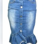 Hayden  denim ruffle hem snap front skirt size small mermaid blue Photo 2