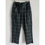 Free People  Women's Relaxed Slim Cargo‎ Pants Tapered Green Plaid Size 0 Belt Photo 5