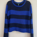 Ralph Lauren Lauren  Blue Rugby Striped Roll Hem Crewneck Knit Sweater Size XL Photo 0