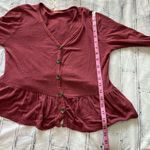Olivia Rae  Button Front Peplum Cardigan Top Women’s Medium Burgundy Red V-Neck Photo 10