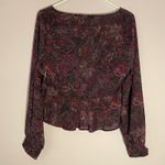 Modcloth  Lightweight Paisley Black Red Flowy Long Sleeve Top Women's size Medium Photo 4