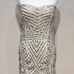 Temperance Dress M Beaded Sequin Strapless Cream Y2K Pom Bride Wedding Cocktail Tan Size M Photo 0