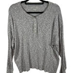 American Eagle  Women’s XL Grey Ribbed‎ Long Sleeve Henley Classic Cozy Oversized Photo 0