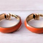 Vintage Clip On Earrings Retro Darker Shade of Orange & Gold Tone Hoops 1" Photo 4