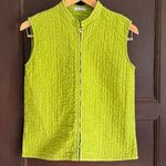 RUSS BERENS | Pea Green Quilted Linen Blend Zip Up Vest Boho Kantha Extra Small Gray Size XS Photo 0
