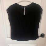 Three Eighty Two Womens Sheer Blouse Cap Sleeve Keyhole Back Pockets XS Black‎ Black Photo 3