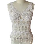 Ivory Crochet Cream Fringe Womens Boho Vest Sleeveless Bohemian Top by PHASE ONE Size M Photo 1