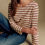 Sézane Sezane Colette Mariniere Striped Cotton Long Sleeve Shirt Ecru Camel Size Small Photo 0