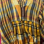 Free People Yellow Plaid Mini Dress tunic top bell sleeve and 2 pockets Photo 1