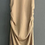 ZARA  Tan High Neck Sleeveless Gathered Mini Bodycon Vacation Beach Dress Small # Photo 0