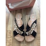 Women's Glam Manebi Crystal Raffia Espadrille Sandals size 38 Quiet Luxury Black Photo 4